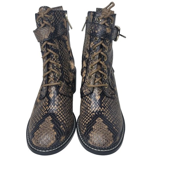 Joie Raster Block-Heel Python-Embossed Leather Combat Boots size 36 US 5 - Picture 5 of 12